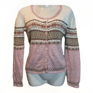 Y2K VTG Tiara Int'l Fair Isle Cardigan Sweater Women's Sz M Cottagecore Grandma